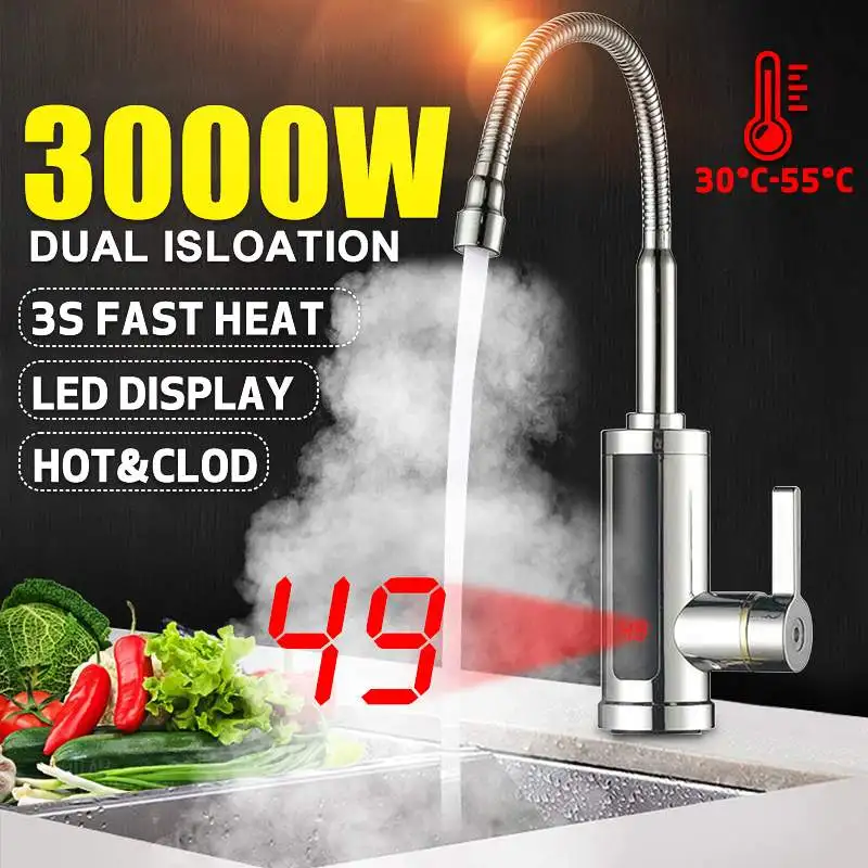 Barato Grifo calentador instantáneo eléctrico de 3000W, grifo de cocina de agua caliente con pantalla Digital LED, grifo mezclador frío caliente sin depósito, rotación de 360 grados WGwgrJlOq6L