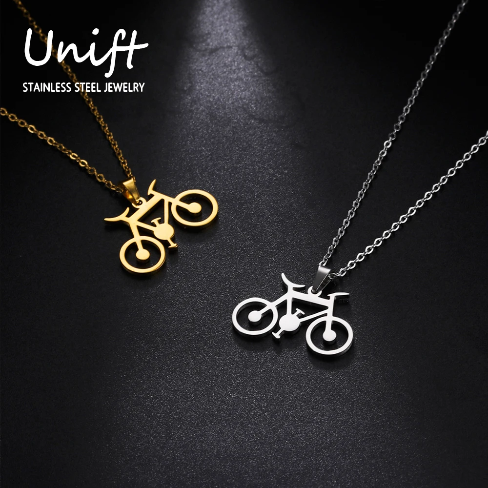 Unift Stainless Steel Bicycle Pendant Necklace for Women Girls