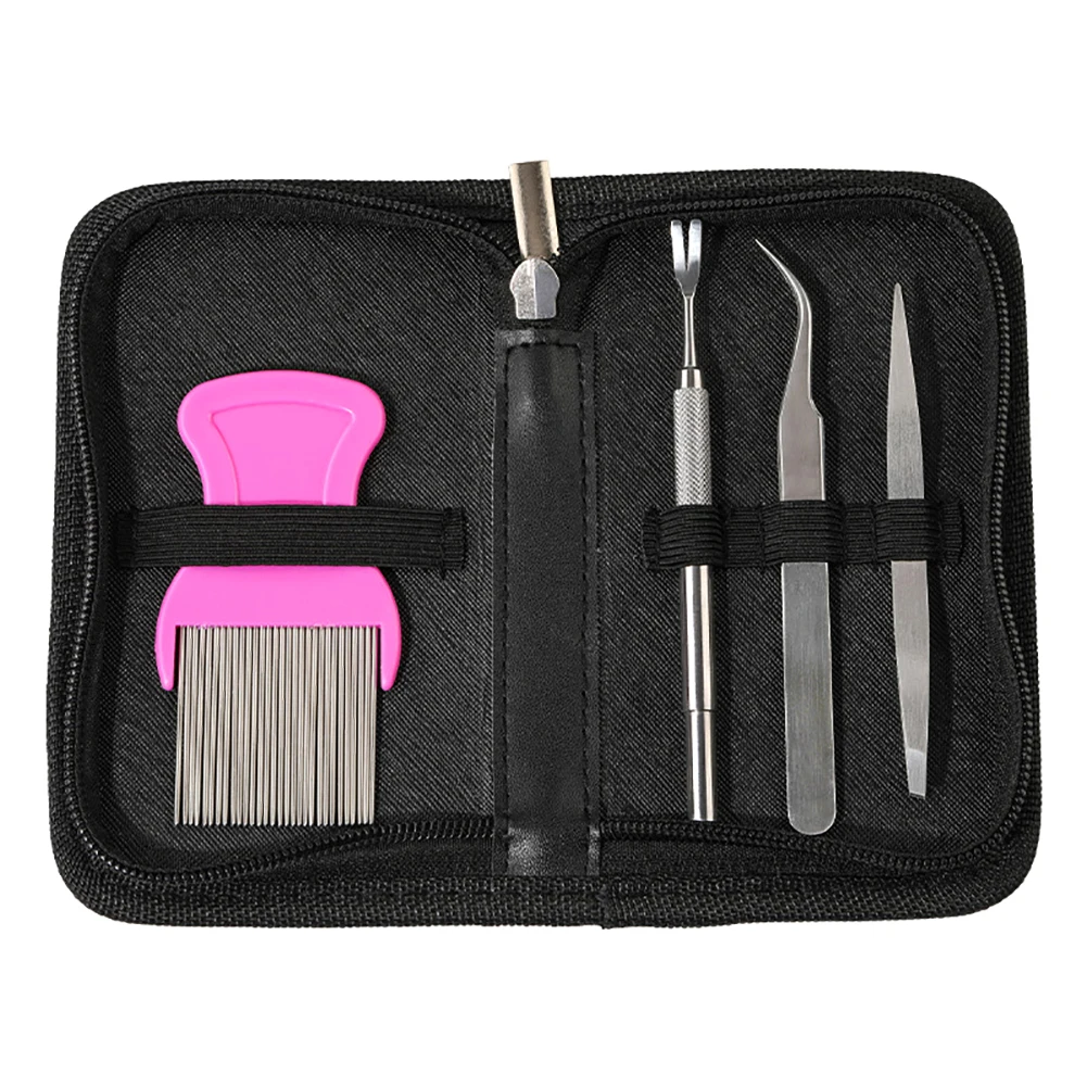 

4pcs Pet Flea Treatment Tick Removal Tool Stainless Steel Fork Comb Dual Head Tweezers Clip Deworming Tweezers Pets Supply
