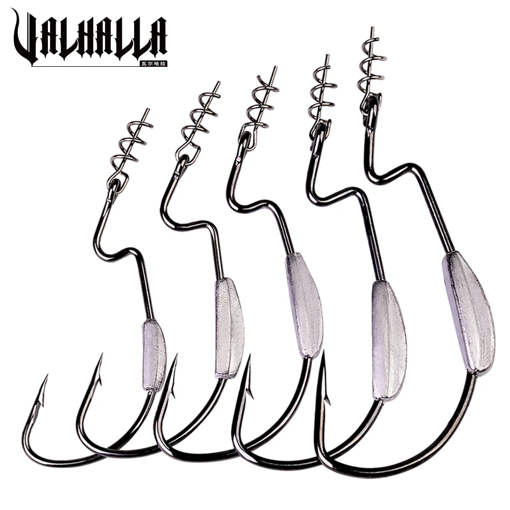 

VALHALLA 50pcs/lot Fishing Worm Hooks Texas Rig 1/0-5/0# Barbed Carp Crank Offset Jig Hook with Lock Pin Fishing Tackle