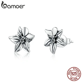 

bamoer 925 Sterling Silver Retro Flower Stud Earrings for Women Butterfly Floral Vintage Style Fine Jewelry Arete SCE887