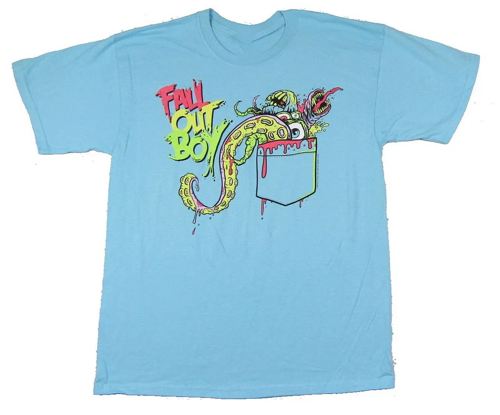 Fall Out Boy Monster Pocket Blue T-Shirt New Official Band Merch Cotton Tee Shirt Loose Size |
