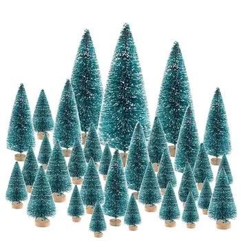 

66Pcs Tabletop Christmas Tree Mini Assorted Pine Trees with Wooden Base Miniature Ornaments for Christmas Village Decoration