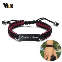 Vnox, мужские браслеты ручной работы, гравировка, логотип, нержавеющая сталь, ID тег, плетеная веревка, регулируемая длина