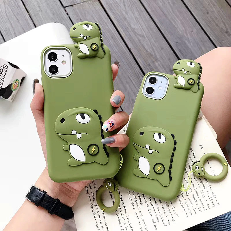 3D зеленый чехол для телефона с динозавром iPhone 11Pro Max XS 7 8 6 Plus XR милый мультяшный
