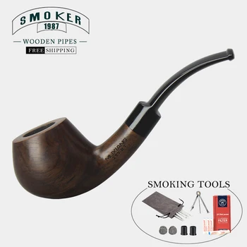 

▂ξ Smoker Pipes Classic Ebony Wooden Tobacco Pipes Bent Stem with 9mm filters With Free Smoking Tools FreeShipping
