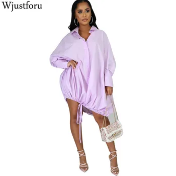 

Wjustforu Loose Plus Size Shirt Dress For Women Summer Casual Elegant Mini Dreses Female 4 Color Long Sleeve Clothes Dress Slim