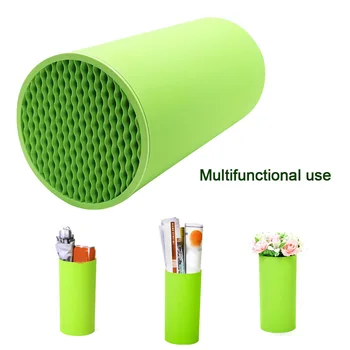 

Bathroom Kitchen Utensil Holder Round Easy Clean Safety Inserted Storage Block Cutter Stand Countertop Multifunctional Scissors