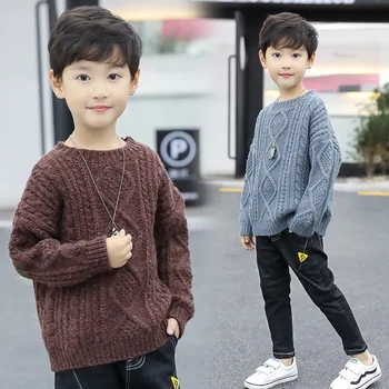 

Blue Khaki 3D Pattern Sweaters For Baby Big Boys Long Sleeve Cotton O-neck Sweater Kids Knitting Tops Children Casual Pullovers