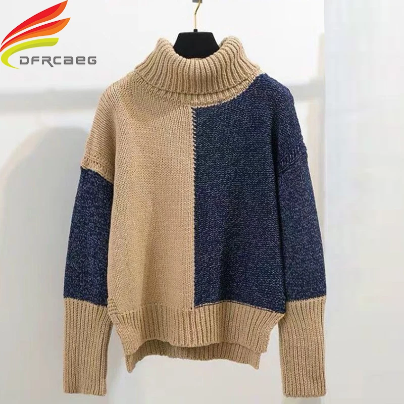 

Women Turtleneck Sweaters Autumn Winter 2019 Pull Jumpers Patchwork Casual Twist Warm Sweaters Female Sweater Pull Femme
