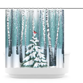 

Photo Custom Bathroom Shower Curtain Winter Forest Waterproof Polyester Fabric Bath Curtain Decor with Hooks 180x180cm Cortina