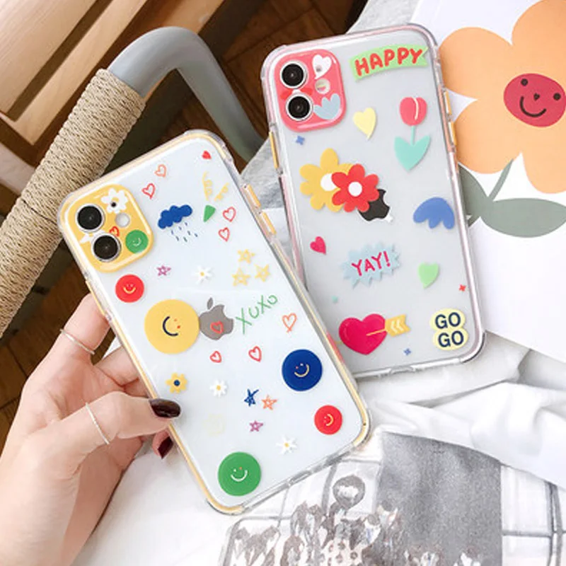 

Flower Face Transparent Phone Case For iPhone SE 2020 X XR XS MAX 11Pro 7 8Plus Soft Shell Back Cover Dust-Proof