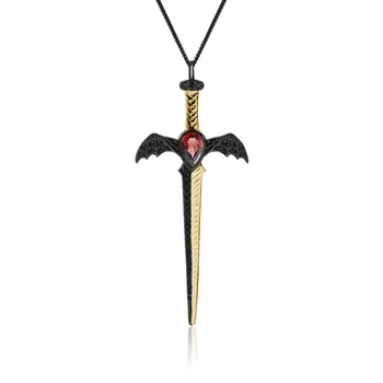 

GEM'S BALLET 925 Sterling Silver Bat's Wing Sword Halloween Pendant Natural Garnet Vintage Punk Necklace for Women Fine Jewelry