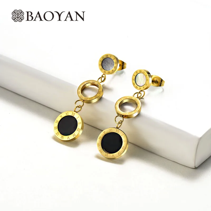 Baoyan полые круглые серьги из нержавеющей стали золотые/серебряные