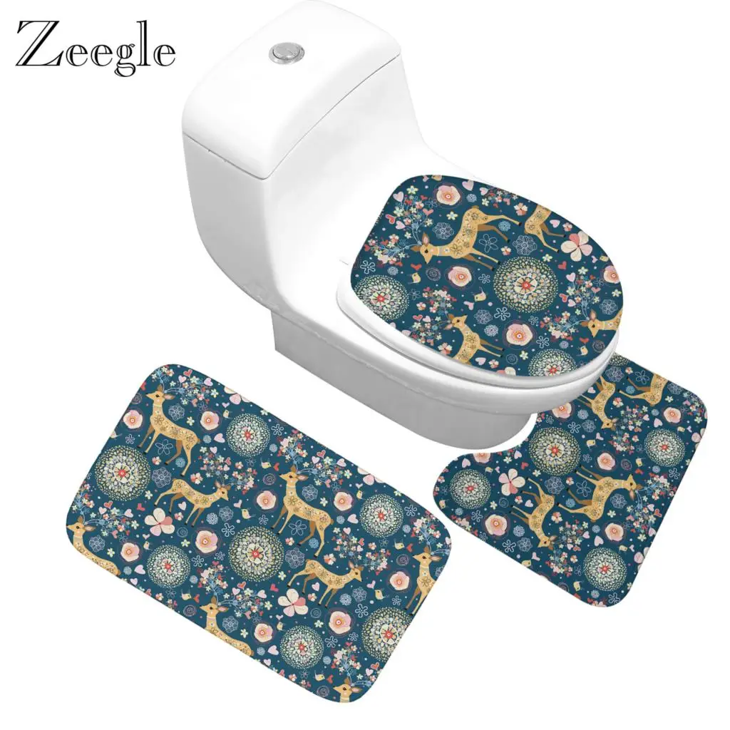 Zeegle Nordic Style 3pcs Bathroom Carpet Set Non-slip Bathroom Rugs And Mat Set Soft Decor Toilet Seat Tank Cover Rug