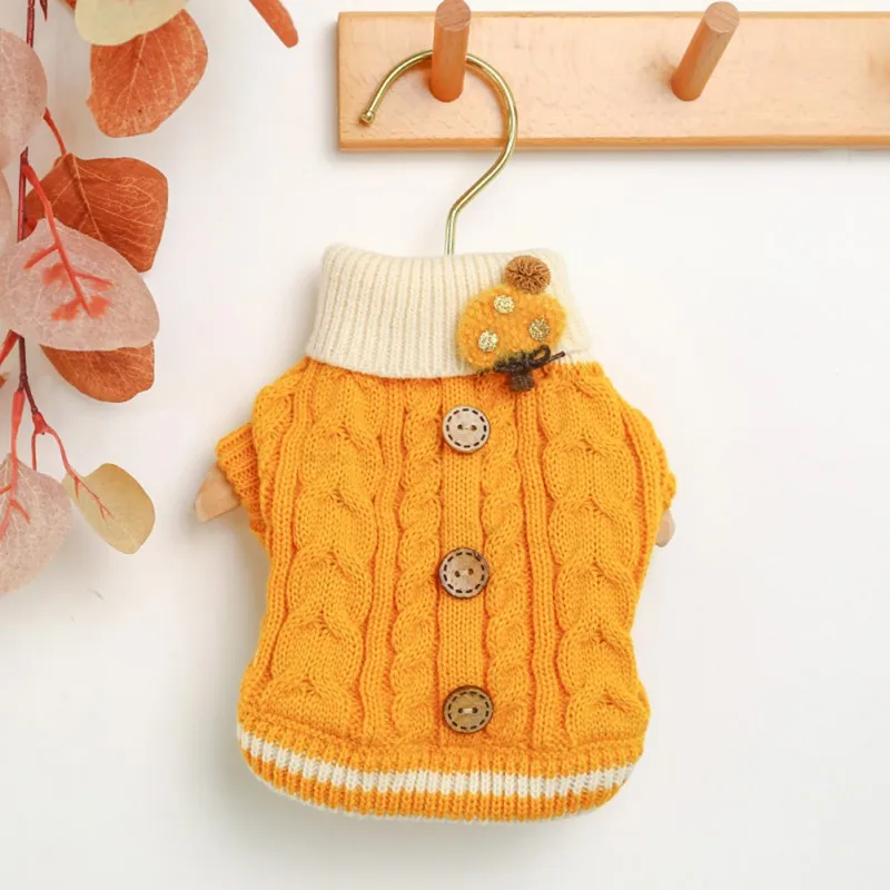 Winter Dog Sweater Small Dog Clothes Puppy Knitting Sweater Pet Dog Button Decorative Pet Clothing Christmas Dog Pug Sweater &