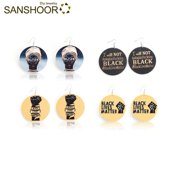 

SANSHOOR Mixed Designs Printing Black Lives Matter Words Afro Wood Earrings For Women 6Pairs