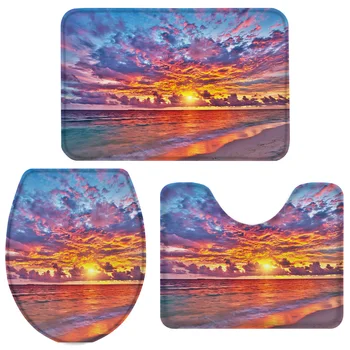 

Maldives Sunset Sea Beach Scenery Bath Set Toilet Cover Mat Pedestal Rug Non-Slip Bathroom Rug Set
