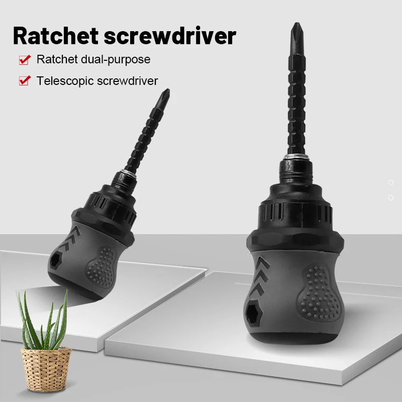 Ratcheting Dual-Use Screwdriver Phillips Slotted 2 in 1 Mini Screwdriver Telescopic Labor-Saving Double-Head Removable Accessory