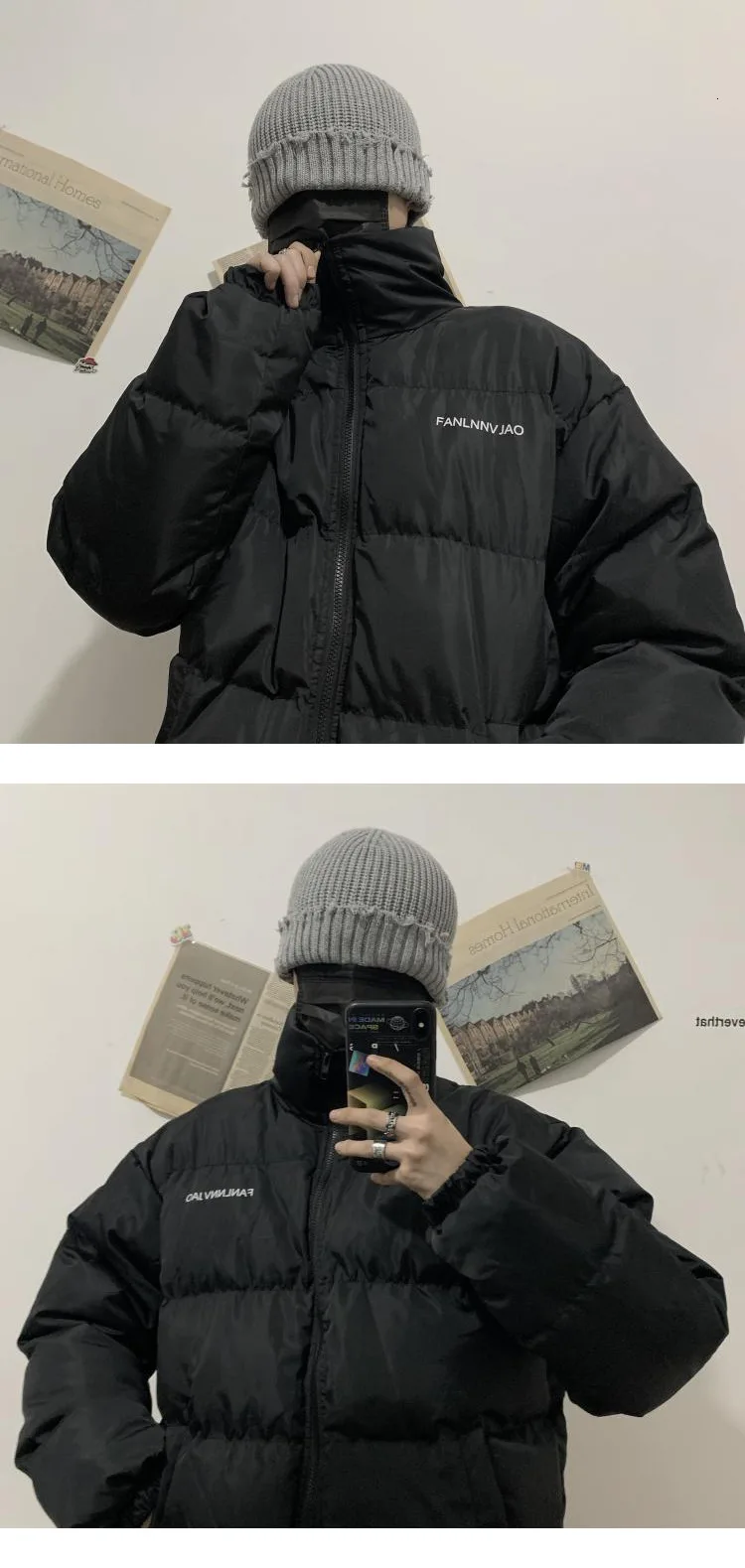 Зимнее Новое молодежное пальто с буквенным принтом плюс хлопок толстое хлопковое пальто модное повседневное однотонное Свободное пальто черный M-XL