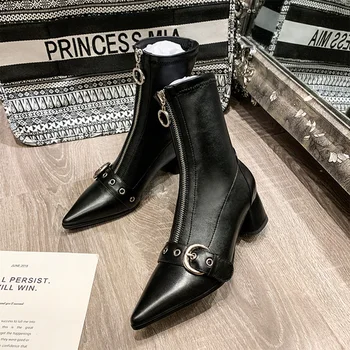 

Crystals Cut out Over The Knee Boots Pointy Toe Shoes Woman Round Heels Ladies Shoes Black Short Boots For Women