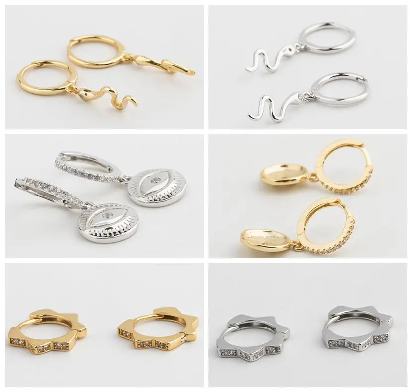 

2019 Gothic Cross Snake Stud Earrings For Woman Gold Tiny Bar white Cubic Zirconia Earring Huggie Punk Jewelry A30
