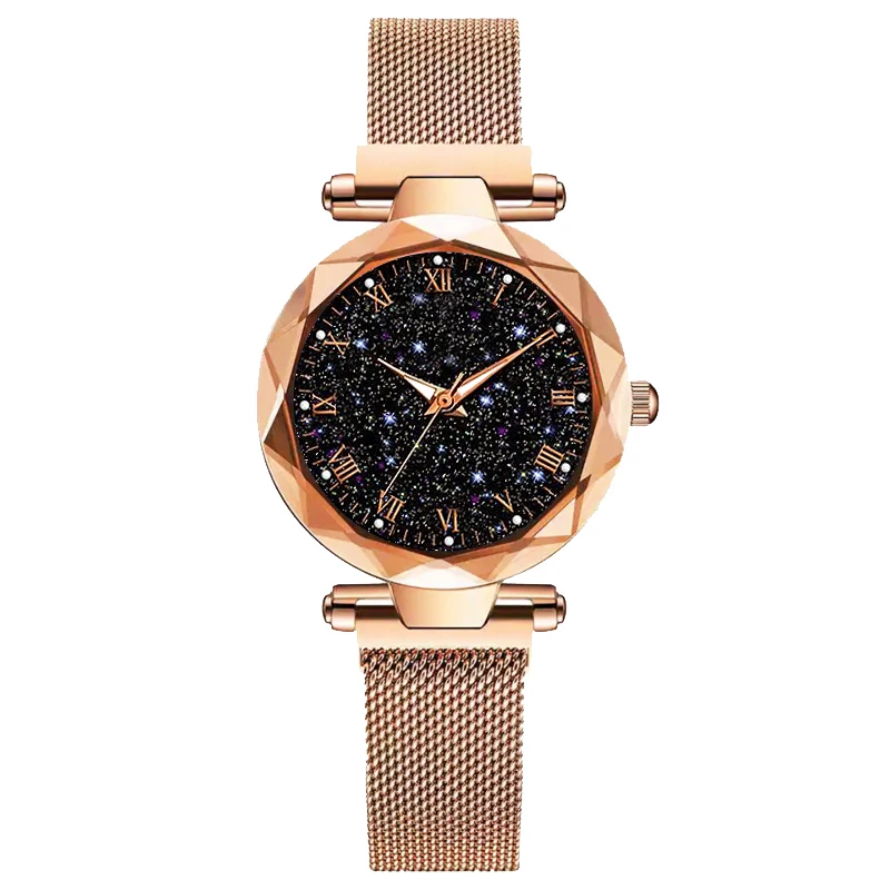 Relojes de pulsera de lujo con cielo estrellado para mujer, reloj de cuarzo con hebilla magnética, superficie geométrica, luminoso - Imagen 6