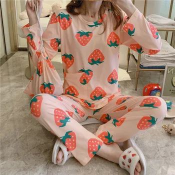 

Loose Comfort Pajama Sets For Women Spring Autumn Long-sleeve And Trousers Leisure Pajamas With Poceket For Woman