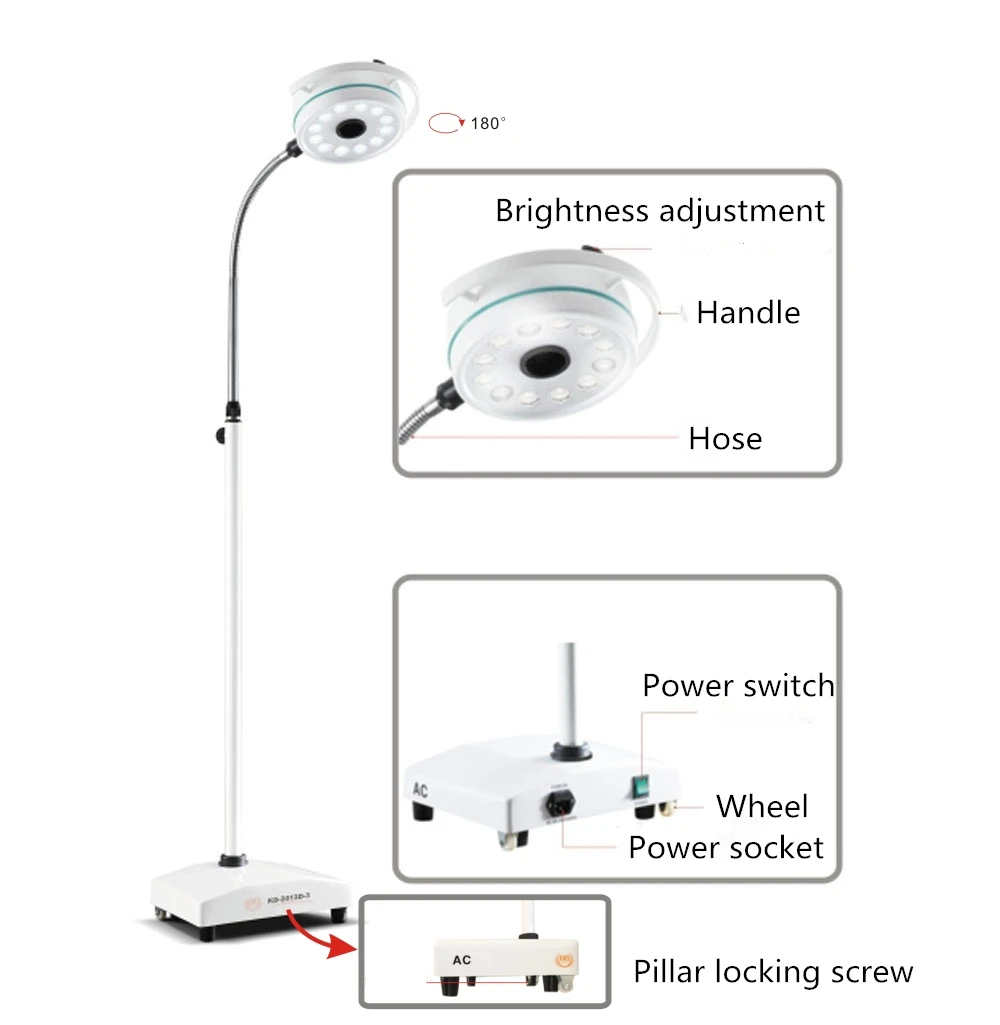 Móvel de Led Cirúrgica sem Sombra Exame Médico Cirúrgico Lâmpada Tatuagem Odontológica Veterinária Kd-2012d-3 36w 4 Clareamento dos dentes