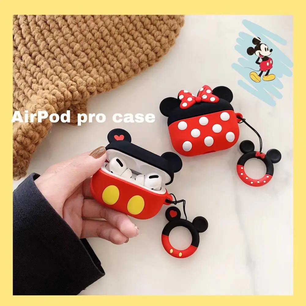 Bluetooth наушники сумки чехол для Airpods pro защитный чехол для airpods коробка брелок ремень милый мультфильм силиконовый Микки Минни