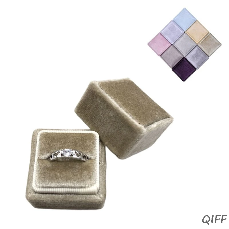 Квадратная бархатная коробка для несущего кольца-Премиум великолепный винтажный одиночный держатель дисплея кольца со съемной крышкой высокое качество - Цвет: 1