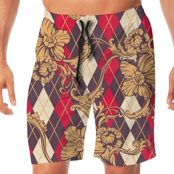 

Eclectic Argyle Baroque Mens Swimsuit Swimwear Men Swimming Shorts Beach Short Sports Suits Surf Board Swim Trunks beachwear