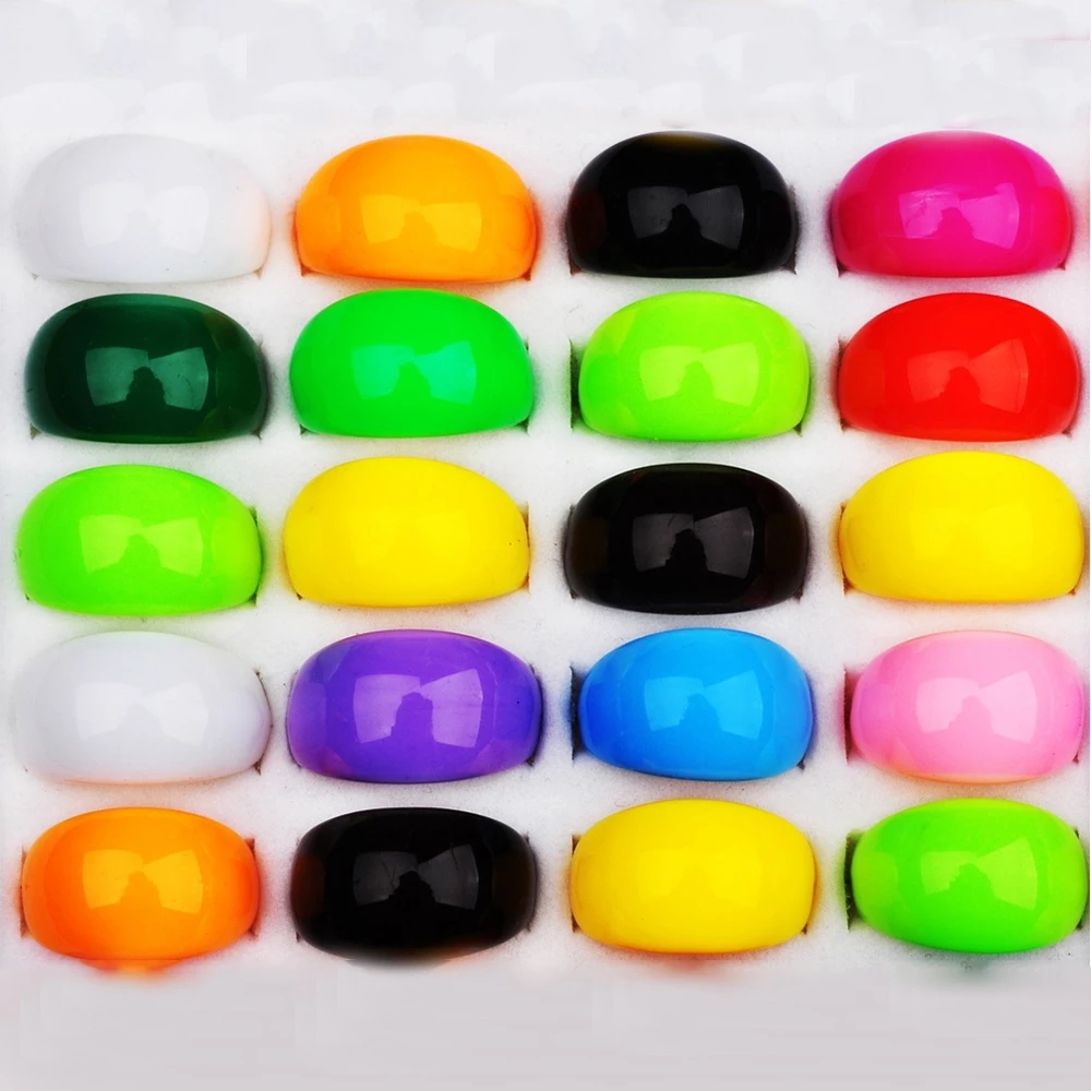 Ring Set 20Pcs/Lot Solid Color Rings For Women Mix Lots Colourful Resin Chunky Fashion Round Finger Rings Jewelry