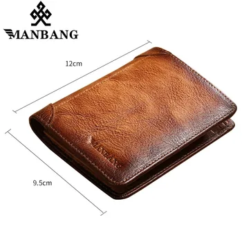 ManBang 2021 HOT Genuine Leather Men Wallet Small Mini Card Holder Male Wallet Pocket Retro purse High Quality 6