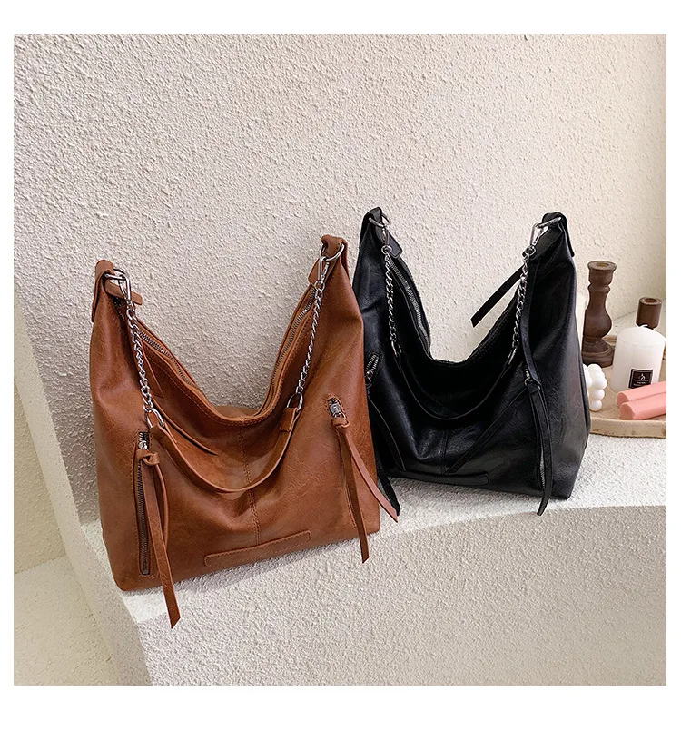 Tassle Women Handbag Female New Retro Fashion Tassel Brand Large Capacity Shoulder Bag Casual Solid Color Chain Crossbody Bag