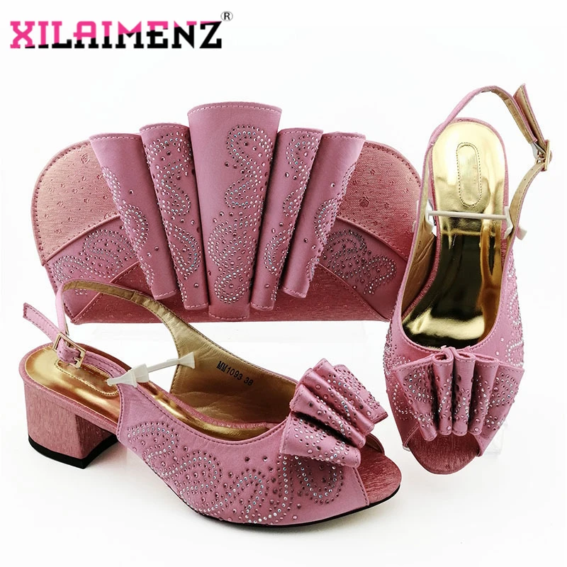 

New Arrival Autumn Pink Color Sandals Shoes And Bags Set Fashion Italian Women High Heels Shoes And Bag Set For Evening Party