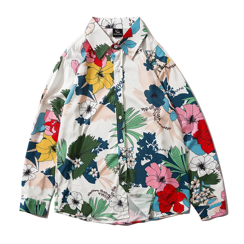 

Koszula 2020 Autumn New Long Sleeve Floral Shirts Men Flower Print Oversized Mens Turn-down Collar Shirt Camisa Hawaiana Hombre