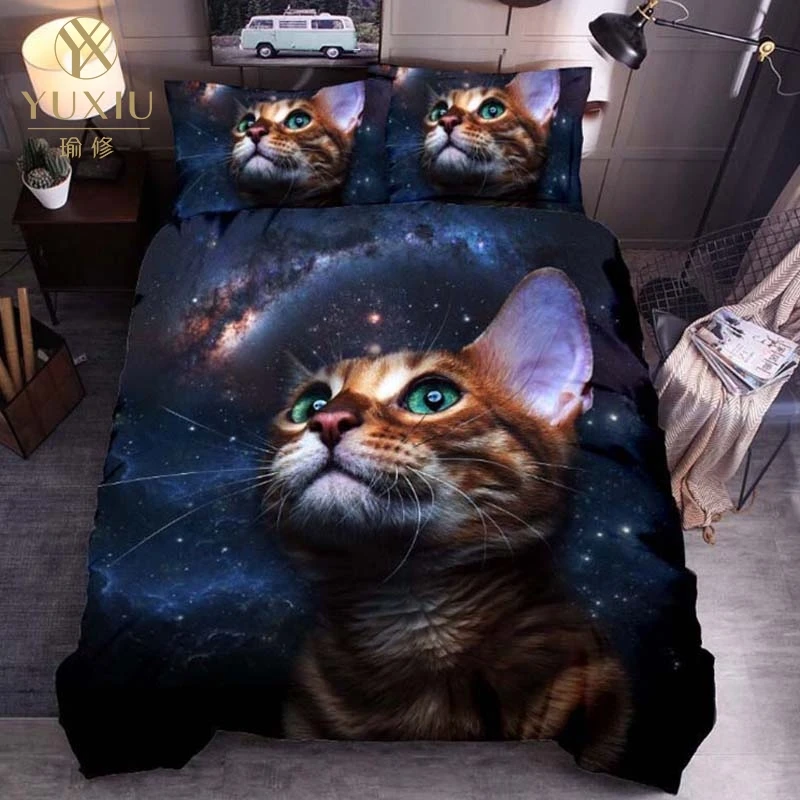 

YuXiu Classic 3D Duvet Cover Sets Bed Linen Cat Dogs Animal Black Linens Quilt Covers Bedding Set 3Pcs Twin Full Queen King