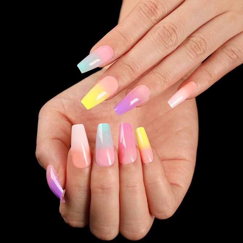 

24Pcs Gradient French False Nails With Design DIY Ballerina Shape Artificial Fake Nails Full Cover Finger Tip Manicure Tool
