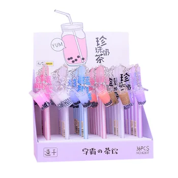 

36 Pcs Per Lot Milk Tea Pendant Gel Pen Creative 0.5 Mm Black Ink Neutral Pen School Office Writing Supplies Promotional Gift