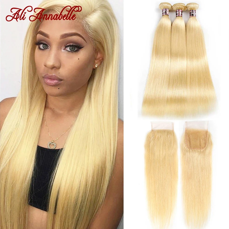 Ali Annabelle 613 Blonde Bundles With Closure Straight Human Hair Brazilian Hair Weave Bundles With Closure Remy Blonde Hair (8)