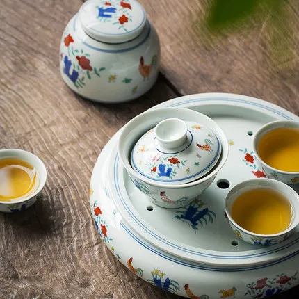 Jingdezhen Vödör Színű Csésze Tea Szett Kis Száraz Csirkehenger Tárcsát Egyszerű Helyreállítási Ősi Módok - Image 3