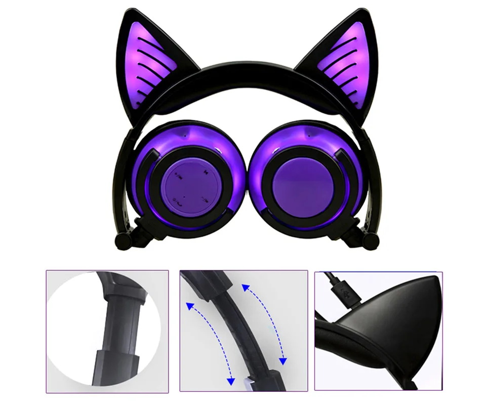 New Wireless Bluetooth Earphone Foldable Flashing Birthday Gift  Cat Ear Children Headphones Gaming Headset With LED Light