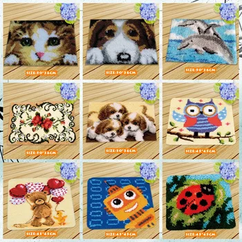 

3D Latch Hook Rug Kits DIY Needlework Unfinished Crocheting Rug Yarn Cushion Mat Cartoon Animal Embroidery Carpet Free Shipping