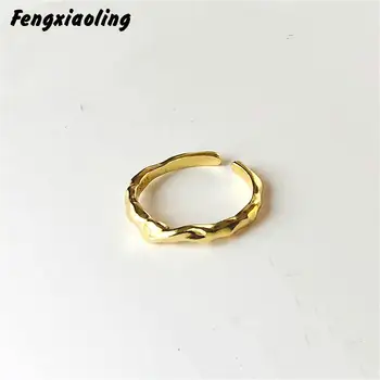 

Fengxiaoling New Arrivals 925 Sterling Silver Rings For Women Simple Irregular Smooth Golden Silver Ring 14k Gold Jewelry