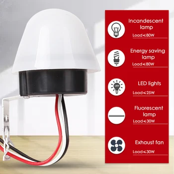 

Automatic Auto On/Off Photocell Street Light Switch Photo Control Photoswitch Sensor AC 110V 220V DC 12V 50-60Hz 10A Rainproof