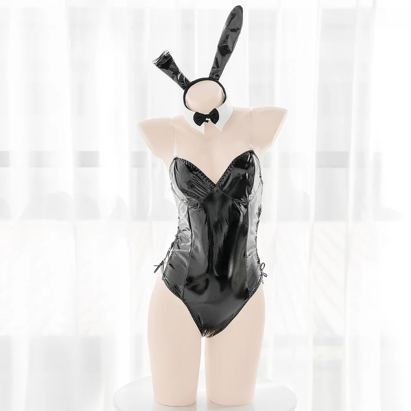 8 Pcs Sexy Lingerie Cosplay Bunny Costume PU Leather Bodysuit Anime Maid Outfit for Women