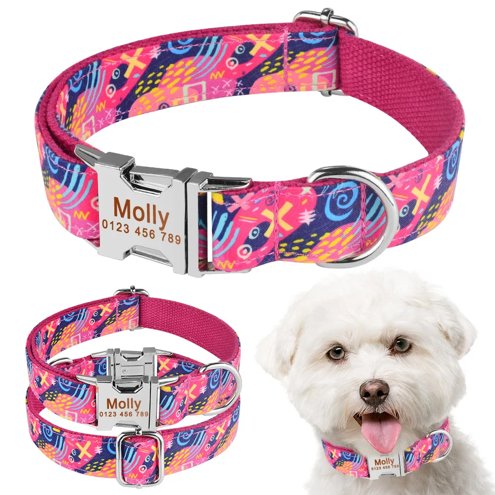 AiruiDog Collar de nailon duradero para perro, personalizado, grabado