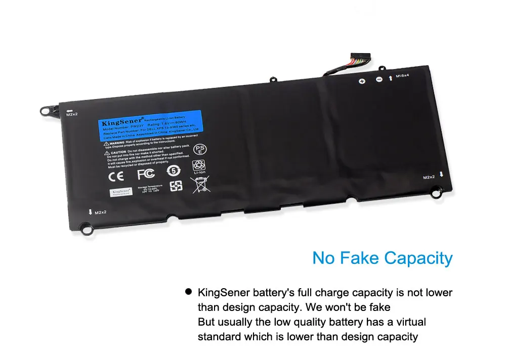 Kingsener Pw23y Substituição Nova Bateria do Portátil para Dell Xps 13 9360 Series Rnp72 Tp1gt 7.6v 60wh Baterias p/ laptop - Imagem 2