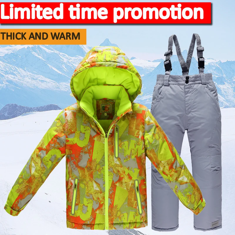 Ski Jacket Children Waterproof Windproof Clothing Kids Ski Pants Boys Girls -30 DEGREE Winter Warm Snowboarding Outdoor Ski Suit